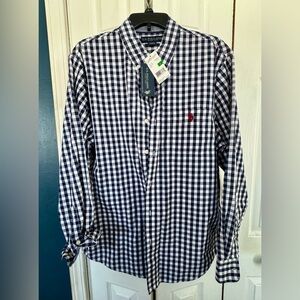 NEW Polo Association - navy and white, plaid, long sleeveeve, mens dress shirt
